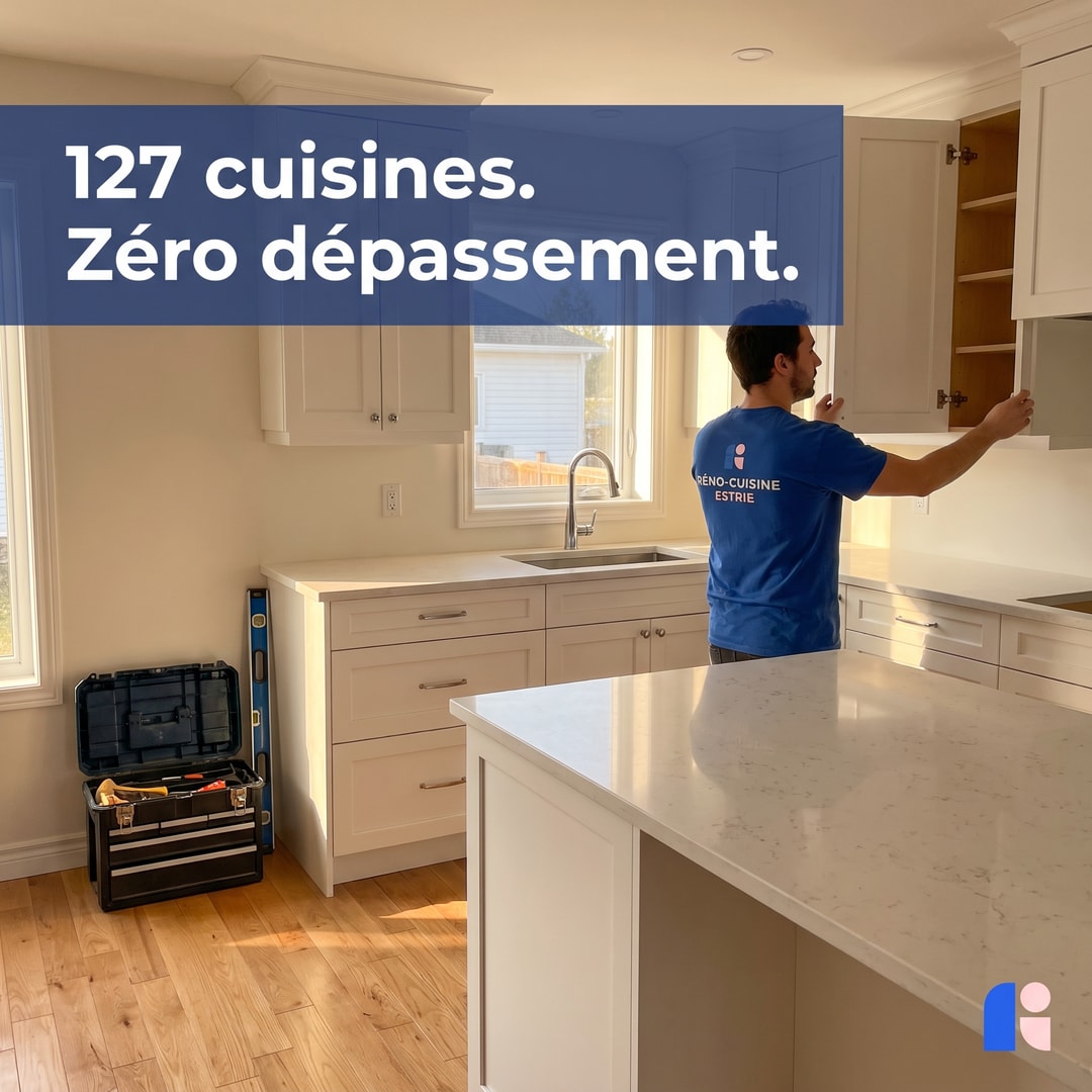 Cuisine moderne rénovée par Constructions Lavallée Estrie — armoires sur mesure et comptoir en quartz